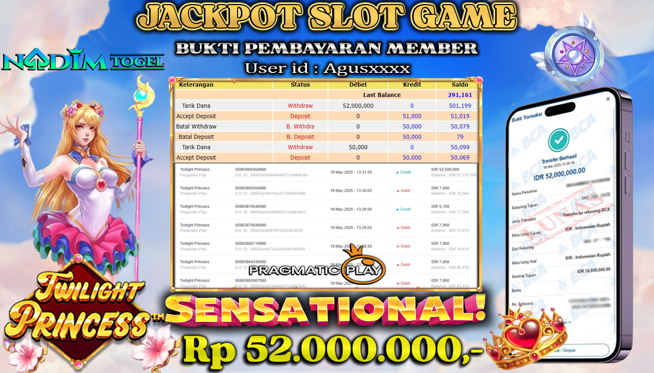 NADIMTOGEL JACKPOT SLOT TWILIGHT PRINCESS Rp 52.000.000 ,- LUNAS