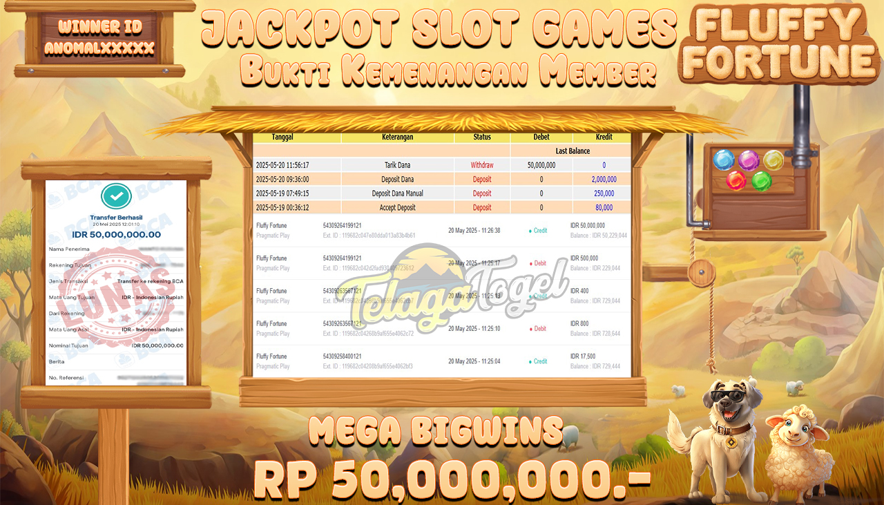 TELAGATOGEL JACKPOT SLOT FLUFFY FORTUNE Rp 50,000,000,- LUNAS 