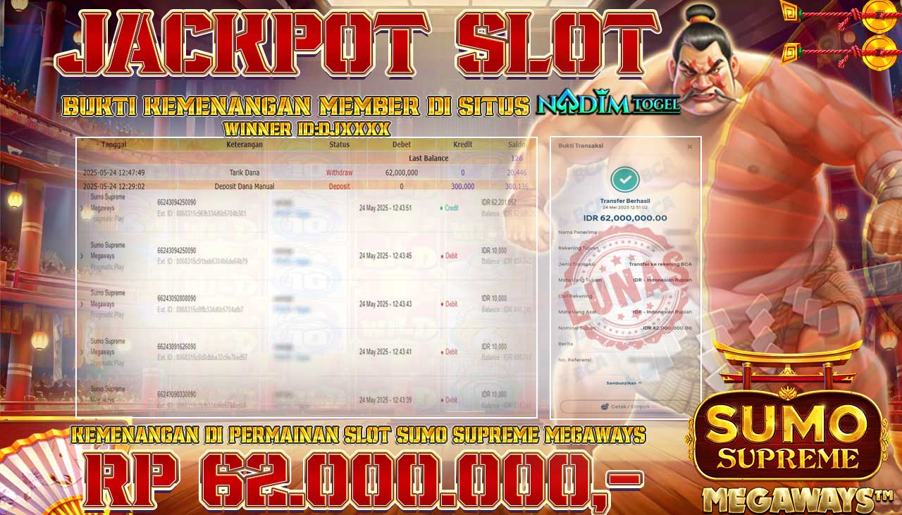 NADIMTOGEL JACKPOT SLOT SUMO SUPREME MEGAWAYS Rp 62.000.000,- LUNAS