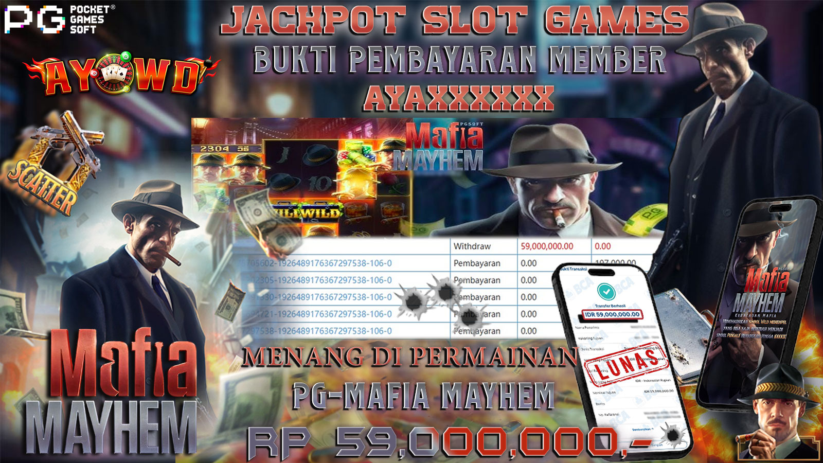 AYOWD JACKPOT SLOT GAMES PG-MAFIA MAYHEM Rp 59,000,000- LUNAS