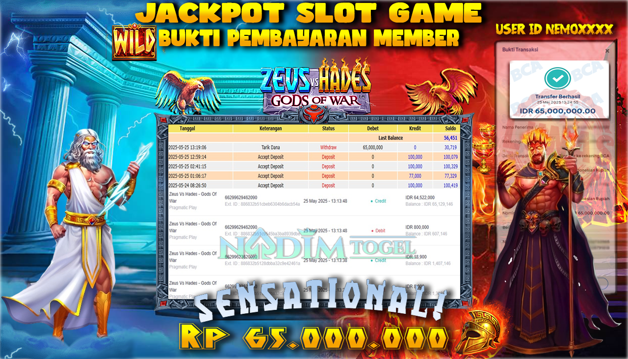 NADIMTOGEL JACKPOT SLOT ZEUS VS HADES GODS OF WAR  Rp 65.000.000,- LUNAS