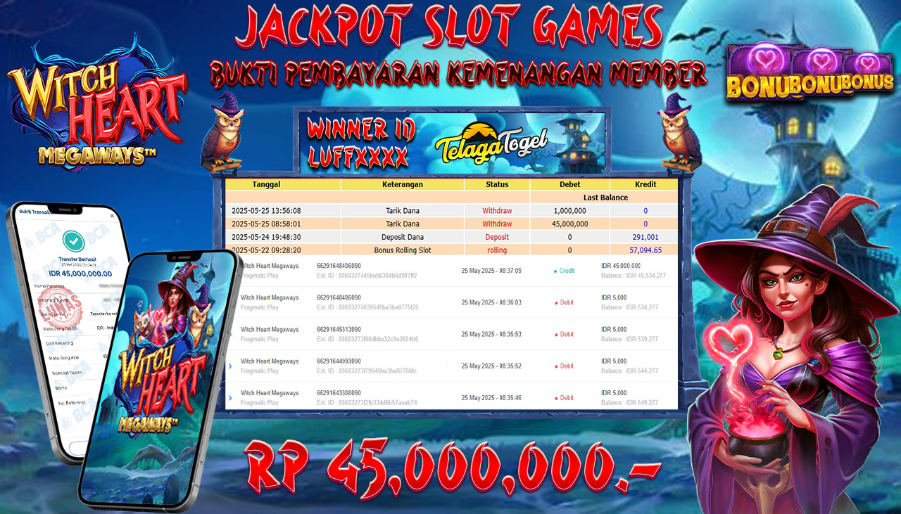 TELAGATOGEL JACKPOT SLOT WITCH HEART MEGAWAYS Rp 45,000,000,- LUNAS 