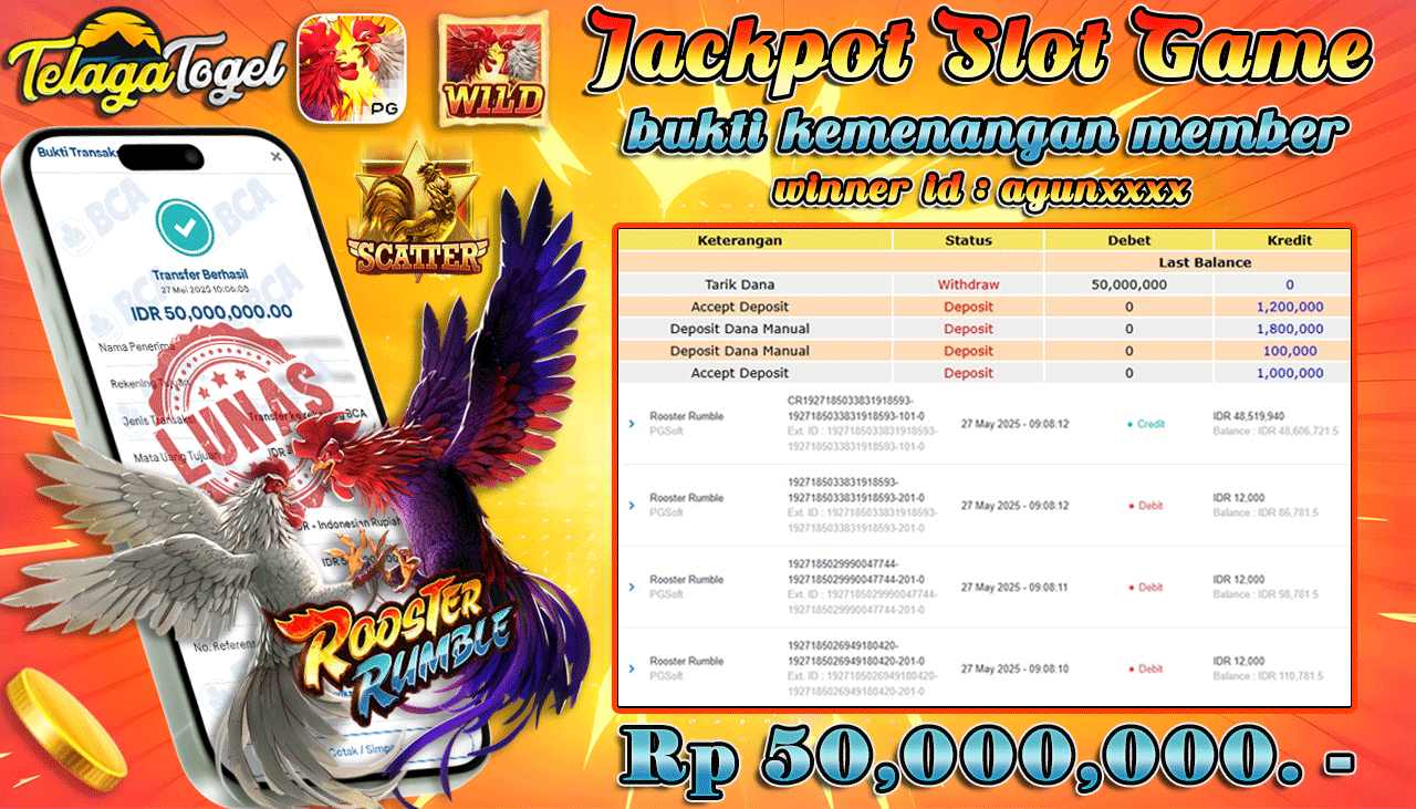 TELAGATOGEL JACKPOT SLOT ROOSTER RUMBLE Rp 50,000,000,- LUNAS 