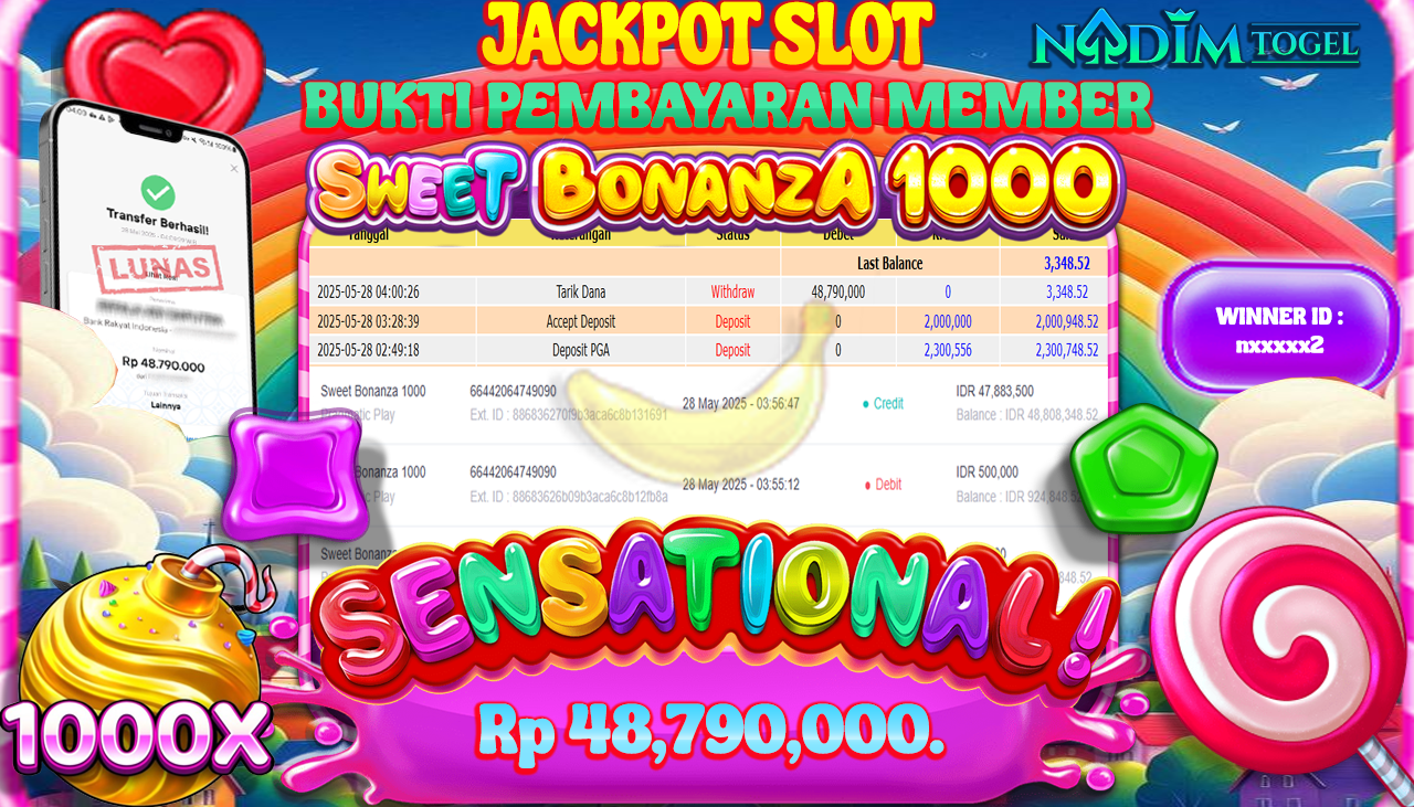 NADIMTOGEL JACKPOT SLOT SWEET BONANZA 1000  Rp 48.790.000,- LUNAS