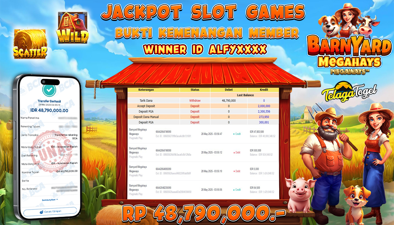 TELAGATOGEL JACKPOT SLOT BARNYARD MEGAHAYS MEGAWAYS Rp 48,790,000,- LUNAS 