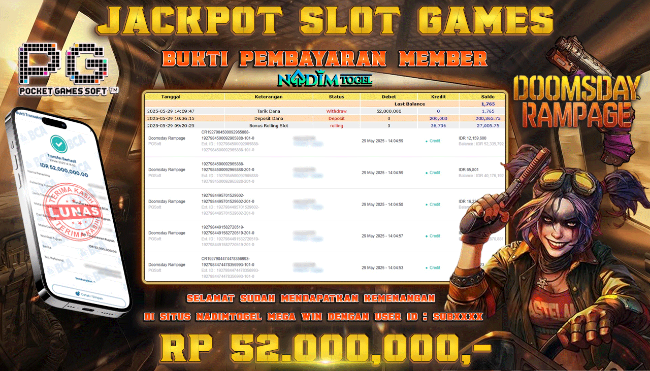NADIMTOGEL JACKPOT SLOT DOOMSDAY RAMPAGE- PGSOFT PLAY Rp 52.000.000,- LUNAS