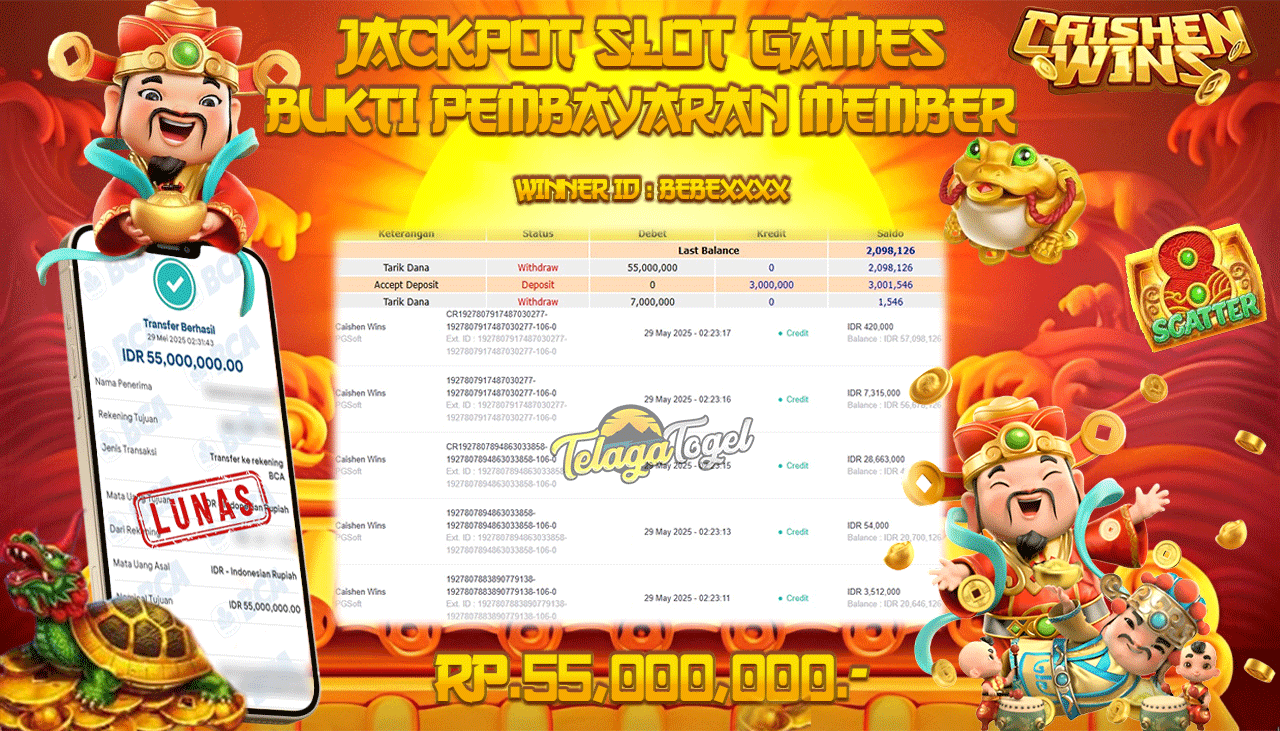 TELAGATOGEL JACKPOT SLOT CAISHEN WINS Rp 55,000,000,- LUNAS 