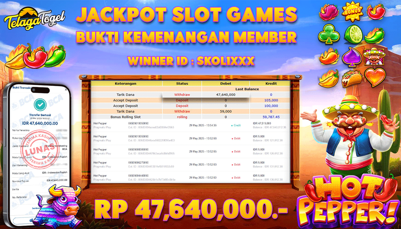 TELAGATOGEL JACKPOT SLOT HOT PEPPER Rp 47,640,000,- LUNAS 