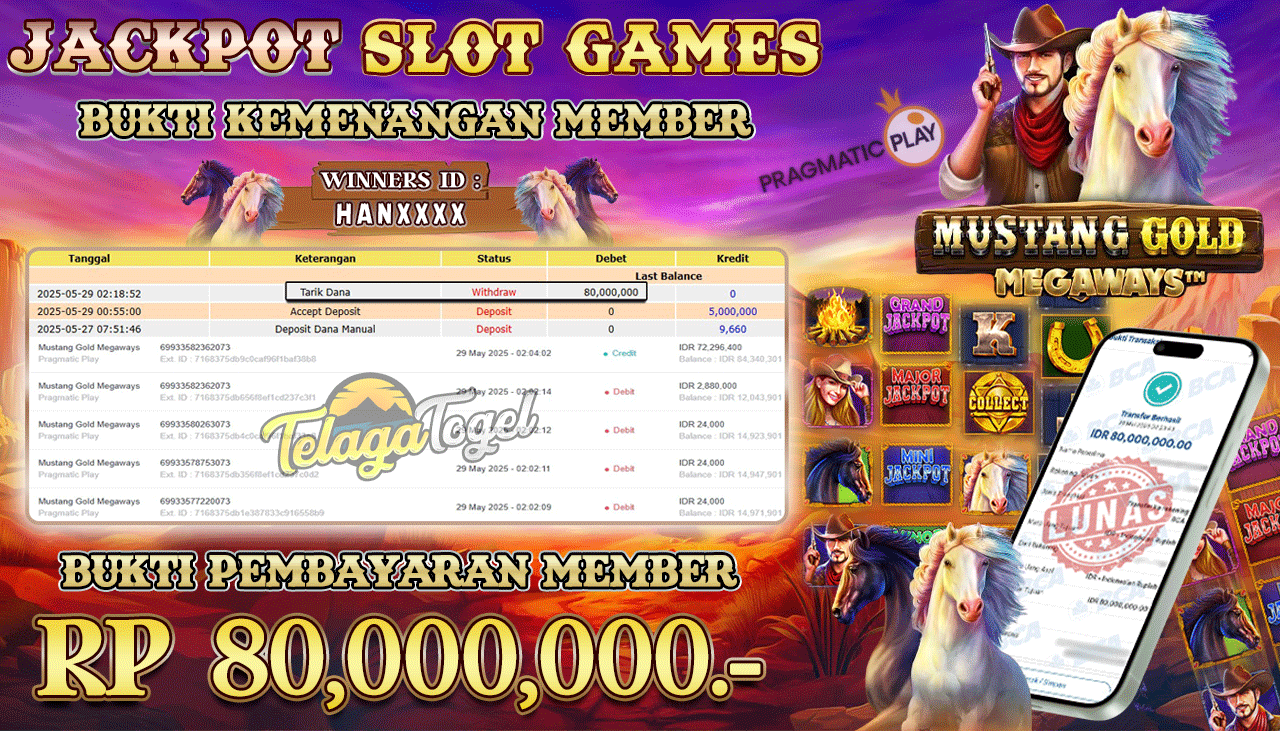 TELAGATOGEL JACKPOT SLOT MUSTANG GOLD MEGAWAYS Rp 80,000,000,- LUNAS 