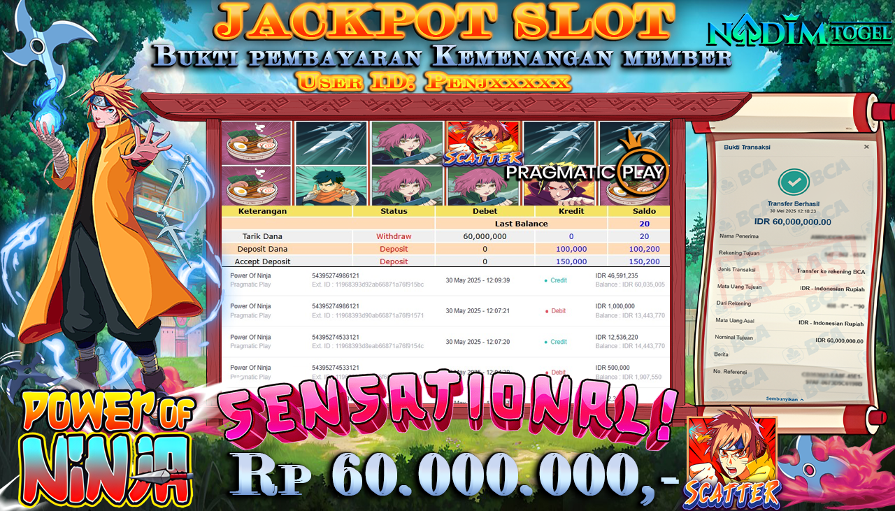 NADIMTOGEL JACKPOT SLOT POWER OF NINJA -PragMatic Rp 60.000.000,- LUNAS