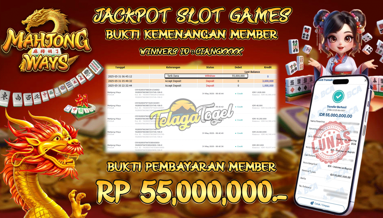 TELAGATOGEL JACKPOT SLOT MAHJONG WAYS Rp 55,000,000,- LUNAS 