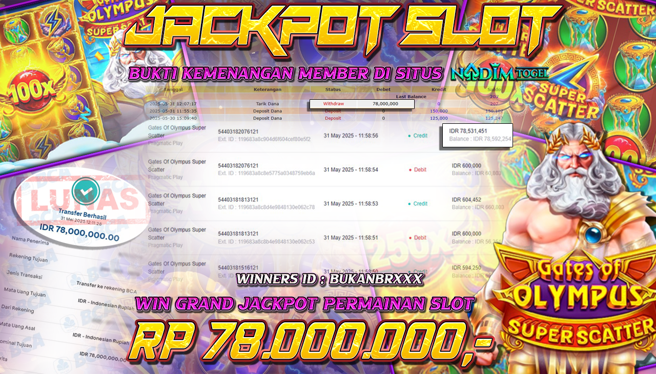 NADIMTOGEL JACKPOT SLOT GATES OF OLYMPUS SUPER SCATTER  Rp 78.000.000,- LUNAS
