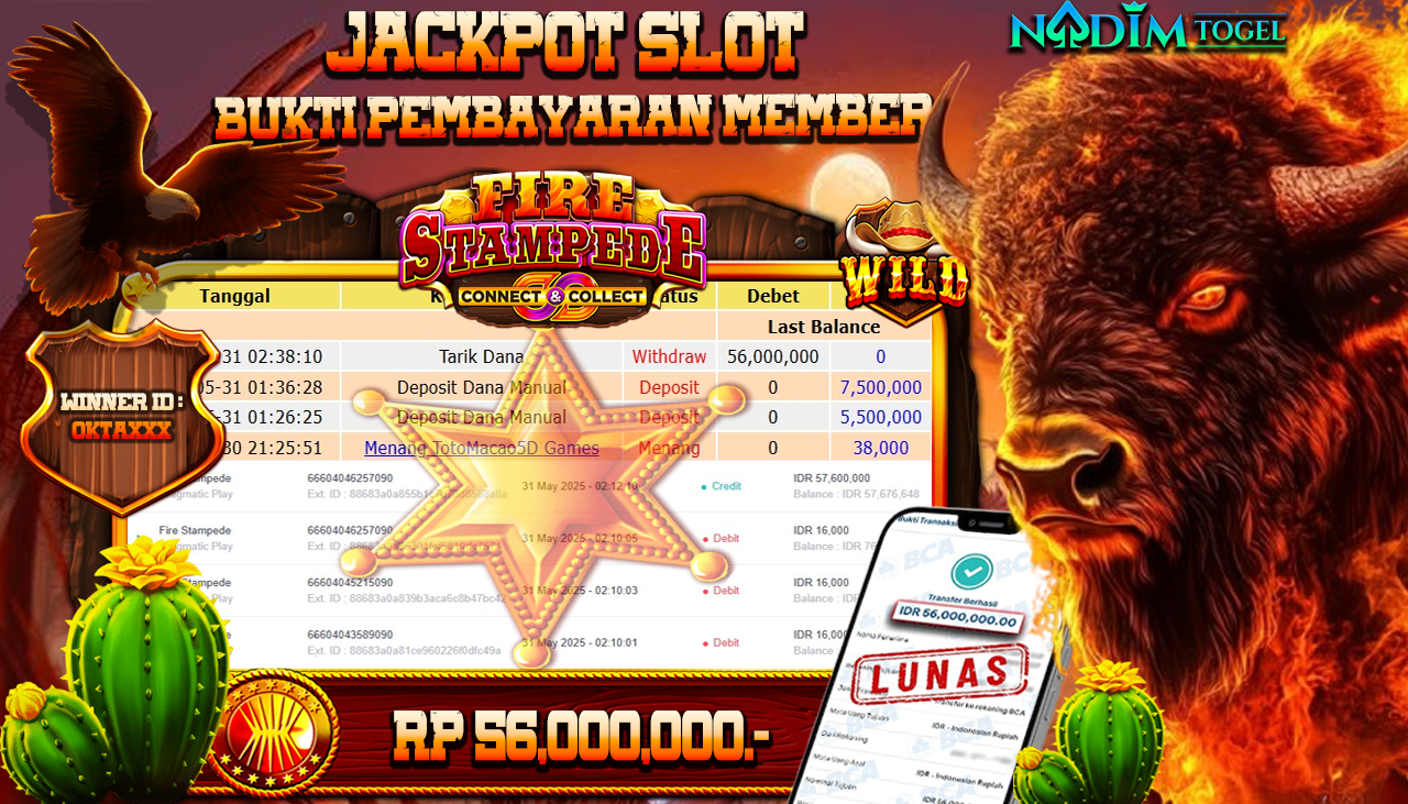 NADIMTOGEL JACKPOT SLOT FIRE STAMPEDE Rp 56.000.000,- LUNAS
