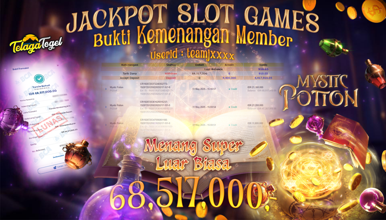 TELAGATOGEL JACKPOT SLOT MYSTIC POTION Rp 68,517,000,- LUNAS 