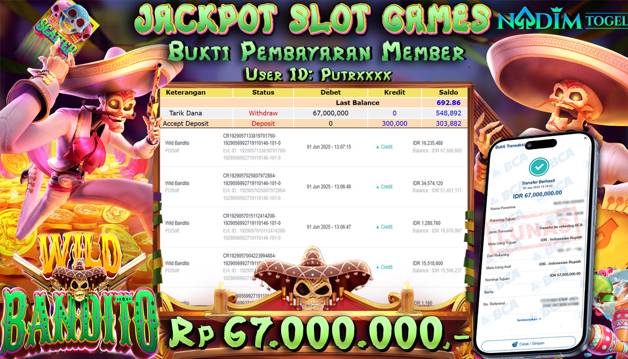 NADIMTOGEL JACKPOT SLOT WILD BONDITO Rp 67.000.000,- LUNAS