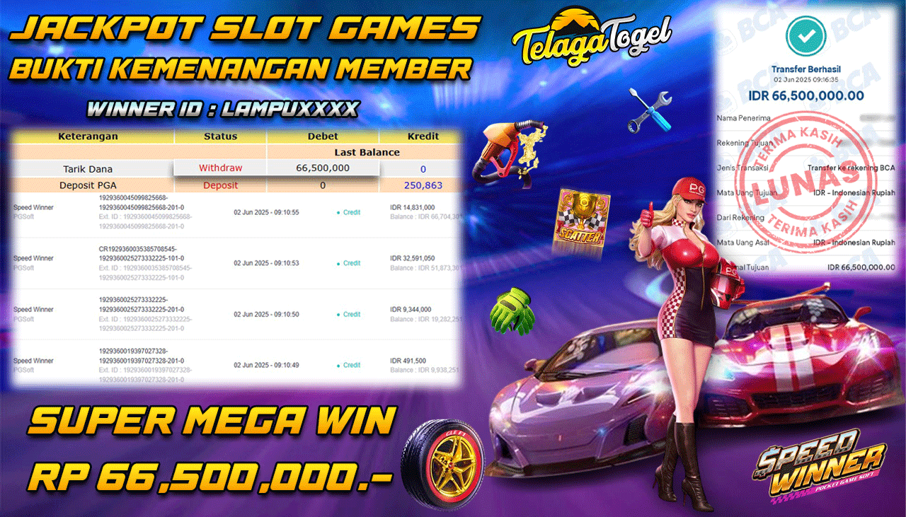 TELAGATOGEL JACKPOT SLOT SPEED WINNER Rp 66,500,000,- LUNAS 