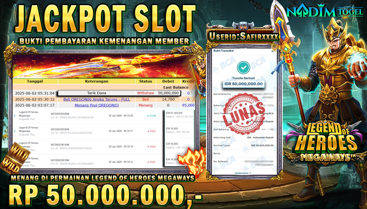 NADIMTOGEL JACKPOT SLOT LEGEND OF HEROES MEGAWAYS Rp 50.000.000,- LUNAS