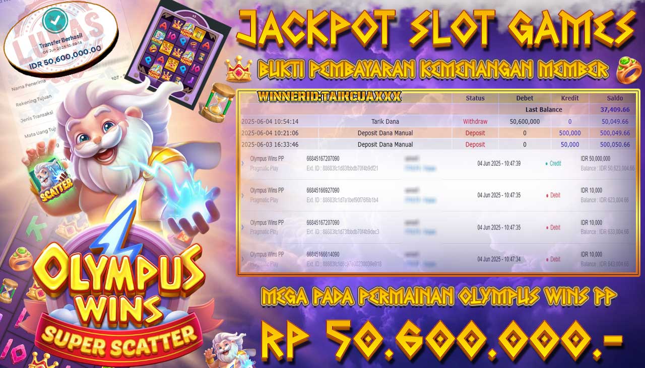 NADIMTOGEL JACKPOT SLOT OLYMPUS WINS PP  Rp 50.600.000,- LUNAS