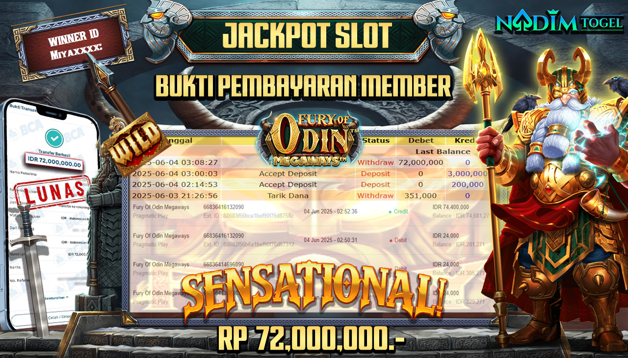 NADIMTOGEL JACKPOT SLOT FURY OF ODIN MEGAWAYS  Rp 72.000.000,- LUNAS
