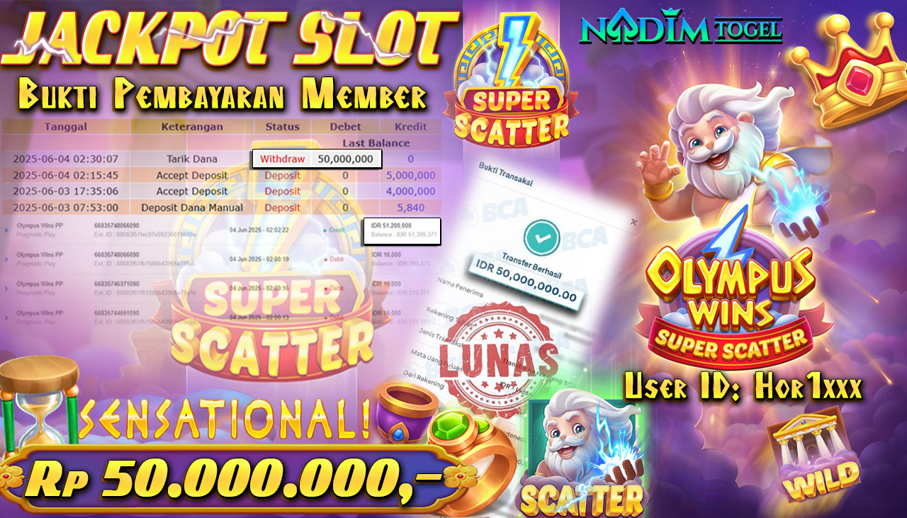 NADIMTOGEL JACKPOT SLOT OLYMPUS WINS PP  Rp 50.000.000,- LUNAS