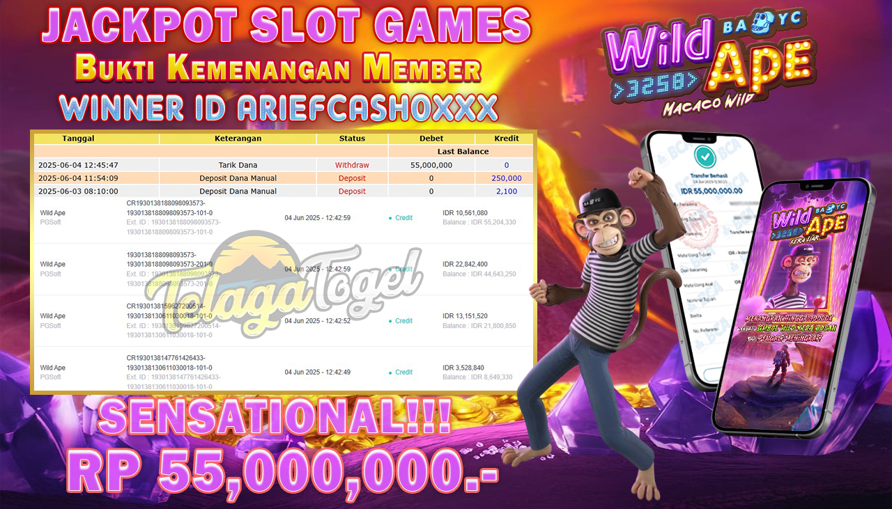TELAGATOGEL JACKPOT SLOT WILD APE Rp 55,000,000,- LUNAS 