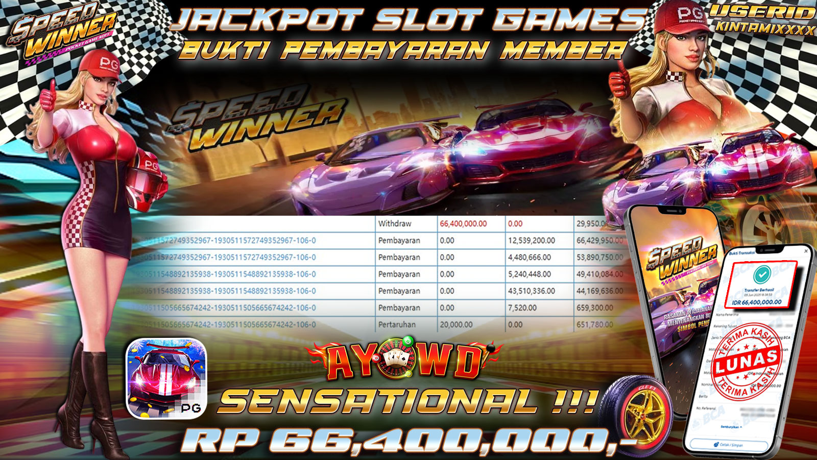 AYOWD JACKPOT SLOT GAMES PG-SPEED WINNER Rp 66,400,000- LUNAS