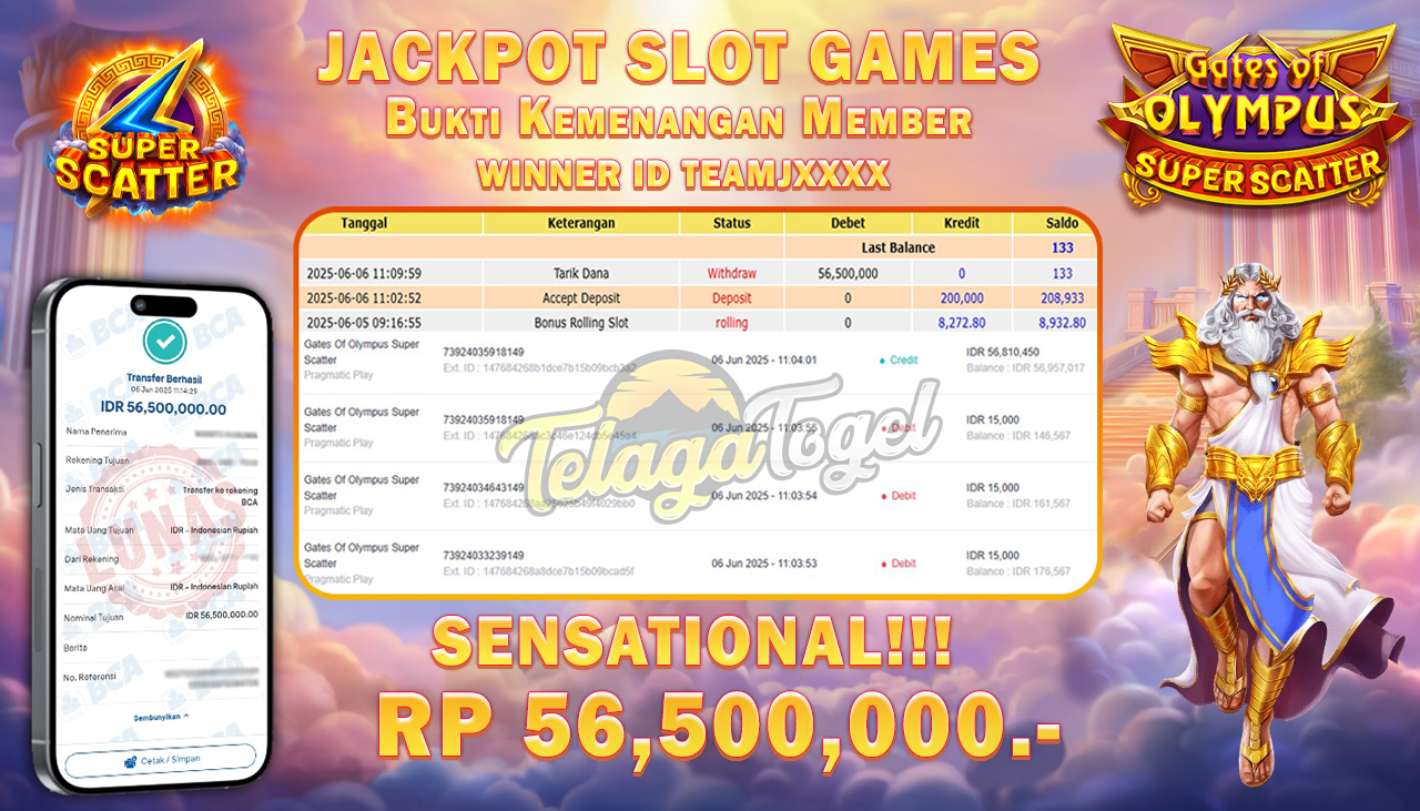 TELAGATOGEL JACKPOT SLOT GATES OF OLYMPUS SUPER SCATTER Rp 56,500,000,- LUNAS  