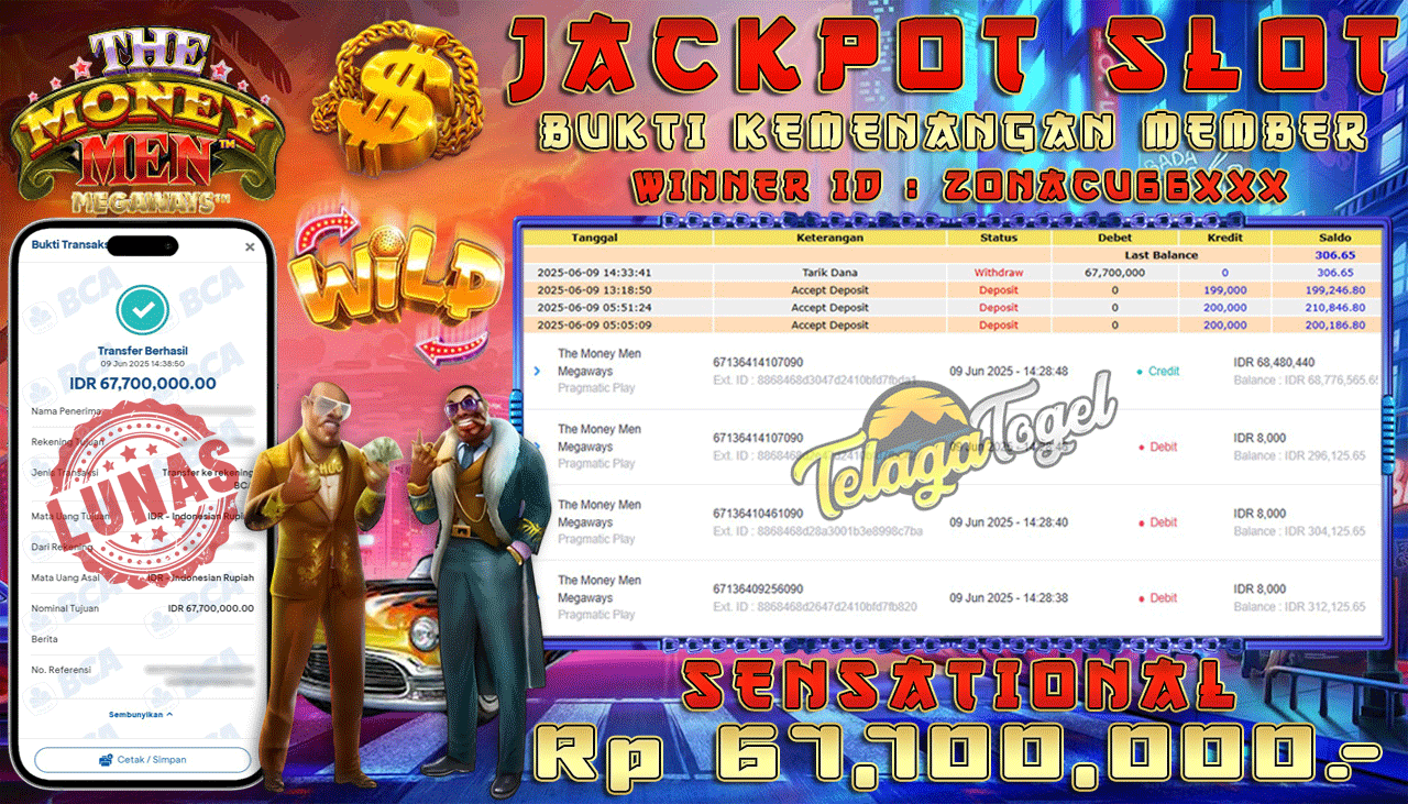 TELAGATOGEL JACKPOT SLOT THE MONEY MEN MEGAWAYS Rp 67,700,000,- LUNAS  