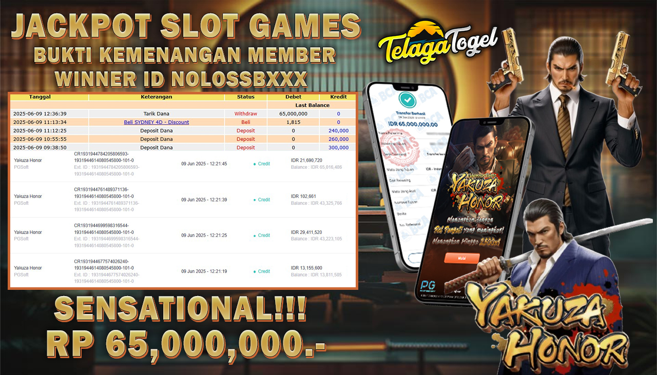 TELAGATOGEL JACKPOT SLOT YAKUZA HONOR Rp 65,000,000,- LUNAS  