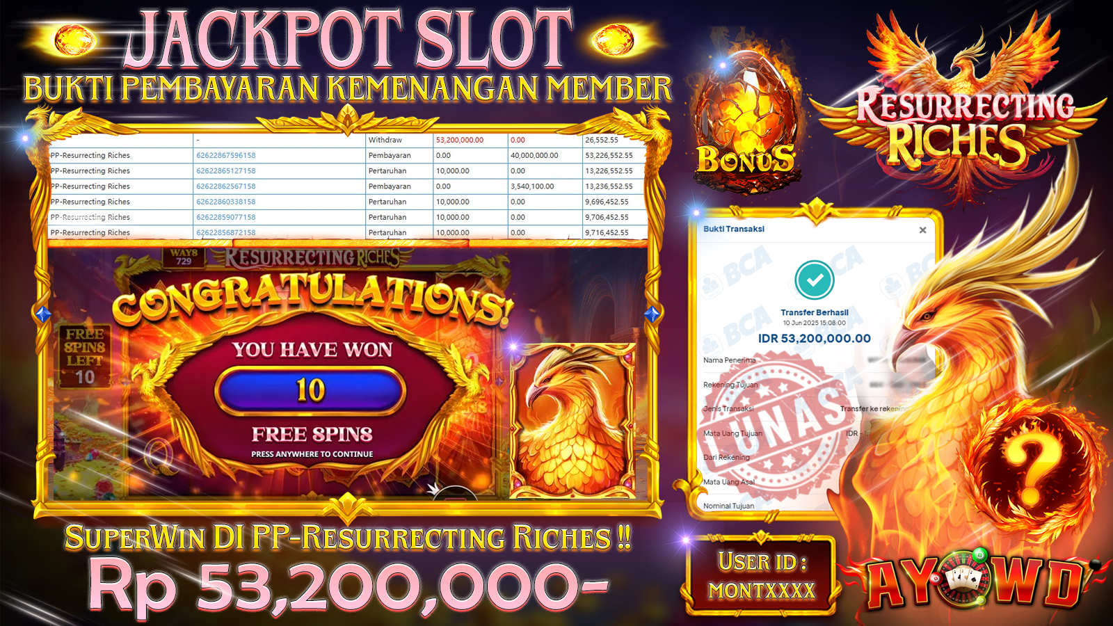 AYOWD JACKPOT SLOT GAMES PP-Resurrecting Riches Rp 53,200,000- LUNAS