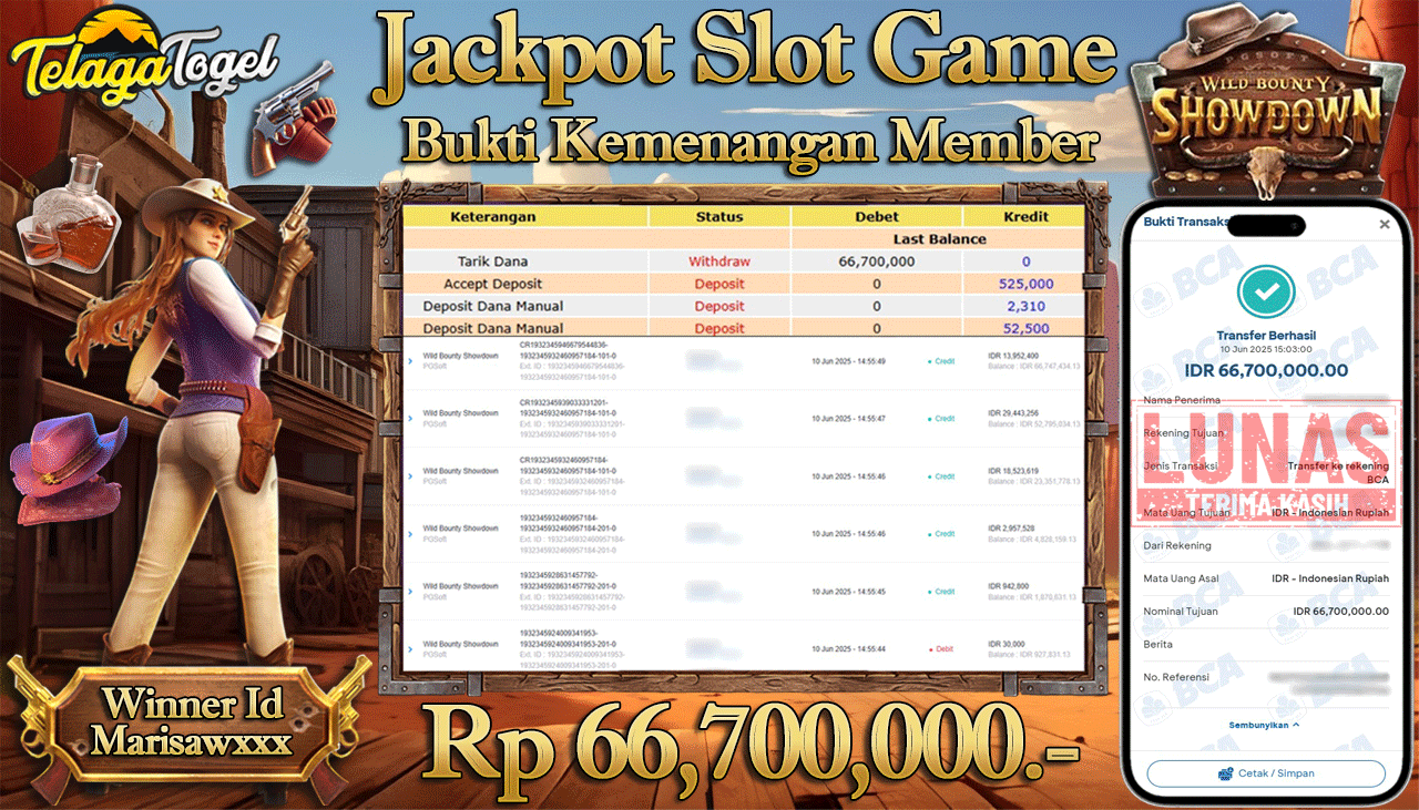 TELAGATOGEL JACKPOT SLOT WILD BOUNTY SHOWDOWN Rp 66,700,000,- LUNAS  
