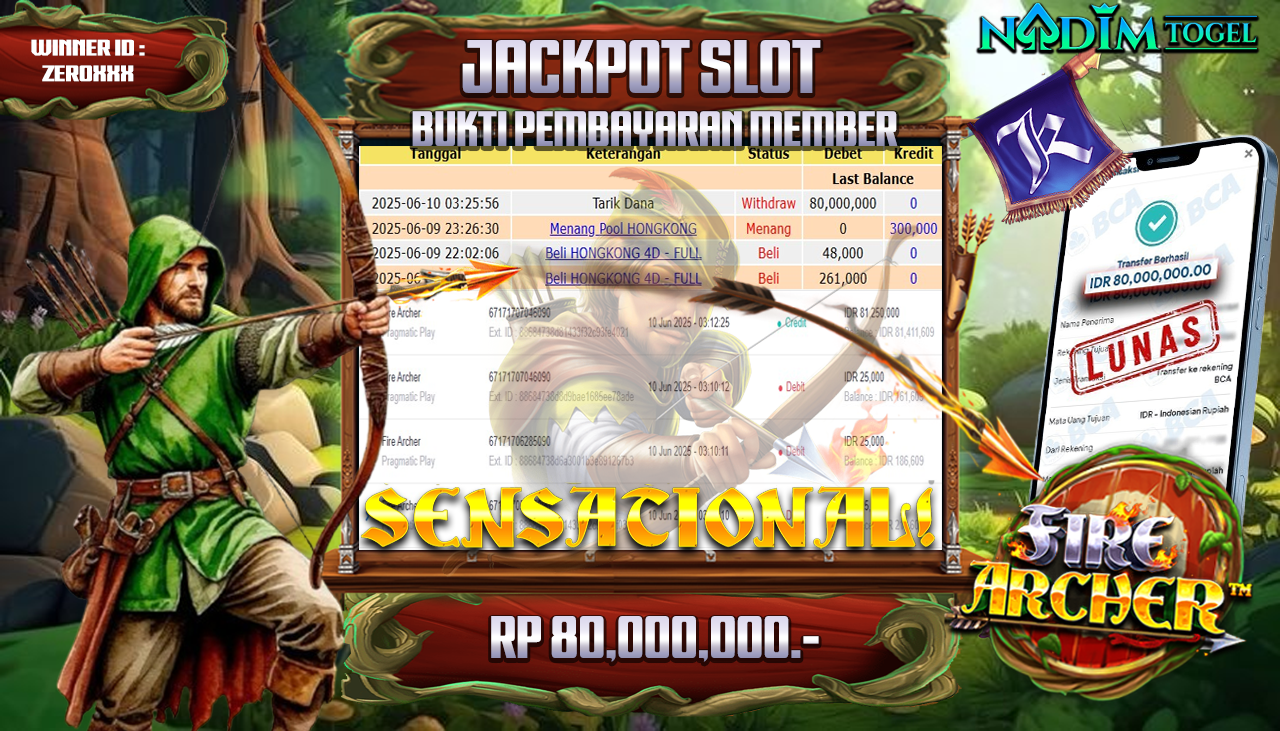 NADIMTOGEL JACKPOT SLOT FIRE ARCHER Rp 80.000.000,- LUNAS