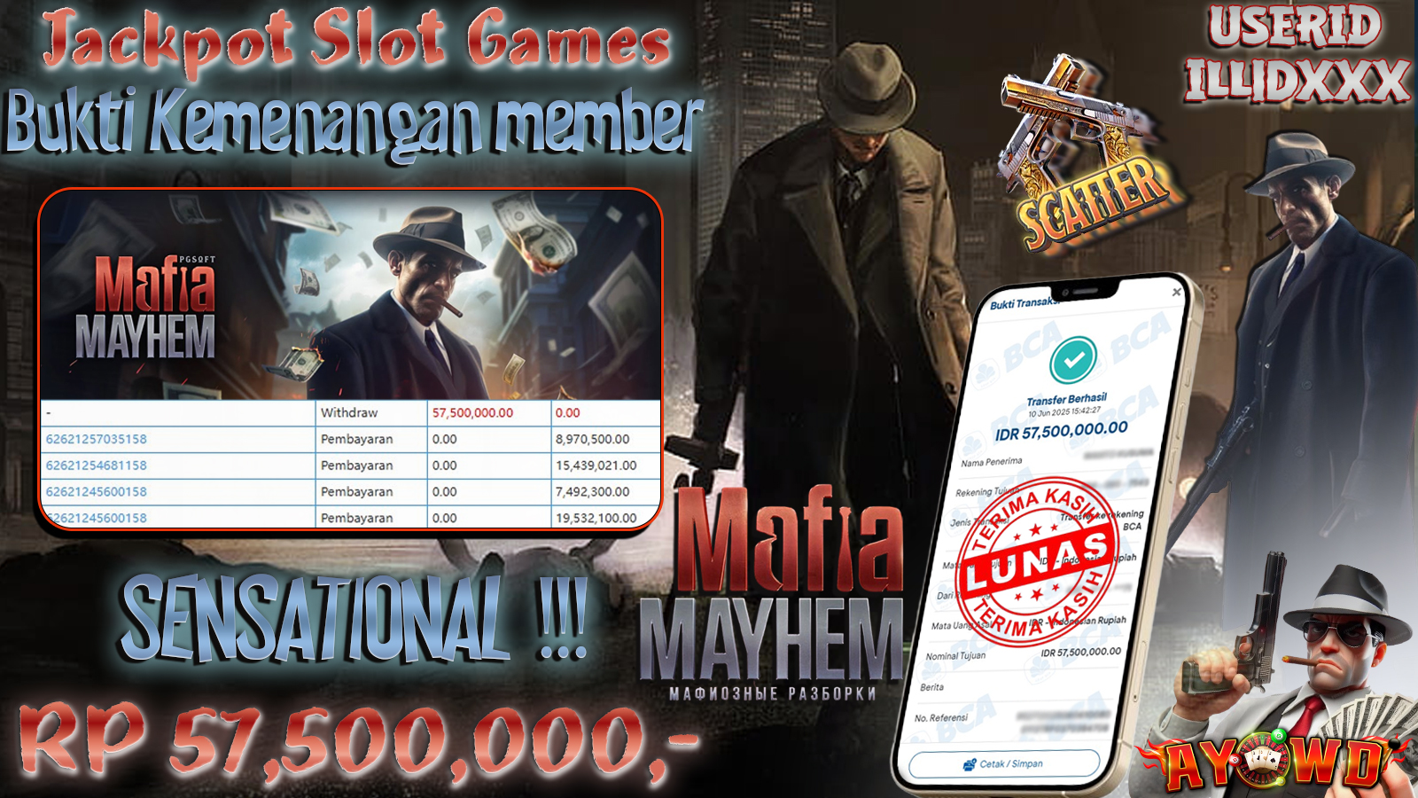 AYOWD JACKPOT SLOT GAMES PG-MAFIA MAYHEM Rp 57,500,000- LUNAS