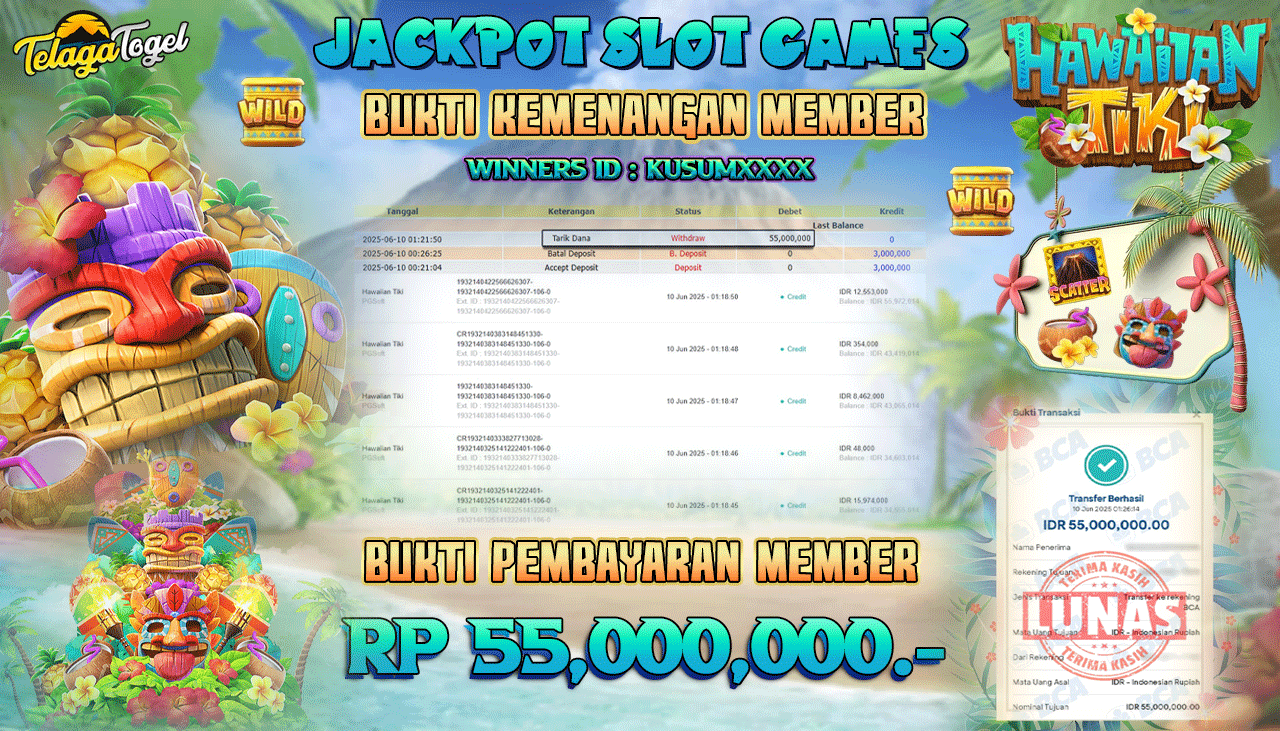 TELAGATOGEL JACKPOT SLOT HAWAIIAN TIKI - PG SOFT Rp 55,000,000,- LUNAS  
