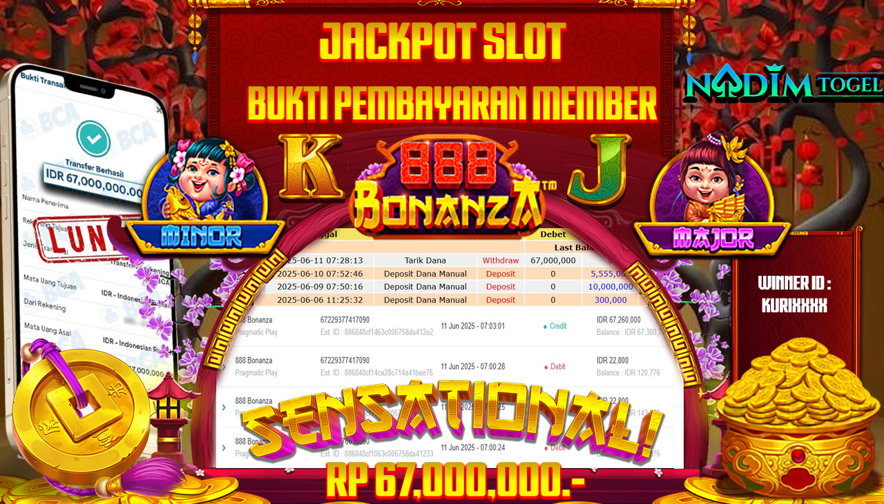 NADIMTOGEL JACKPOT SLOT 888 BONANZA Rp 67.000.000,- LUNAS