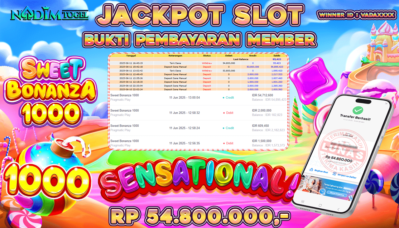 NADIMTOGEL JACKPOT SLOT SWEET BONANZA 1000 Rp 54.800.000,- LUNAS