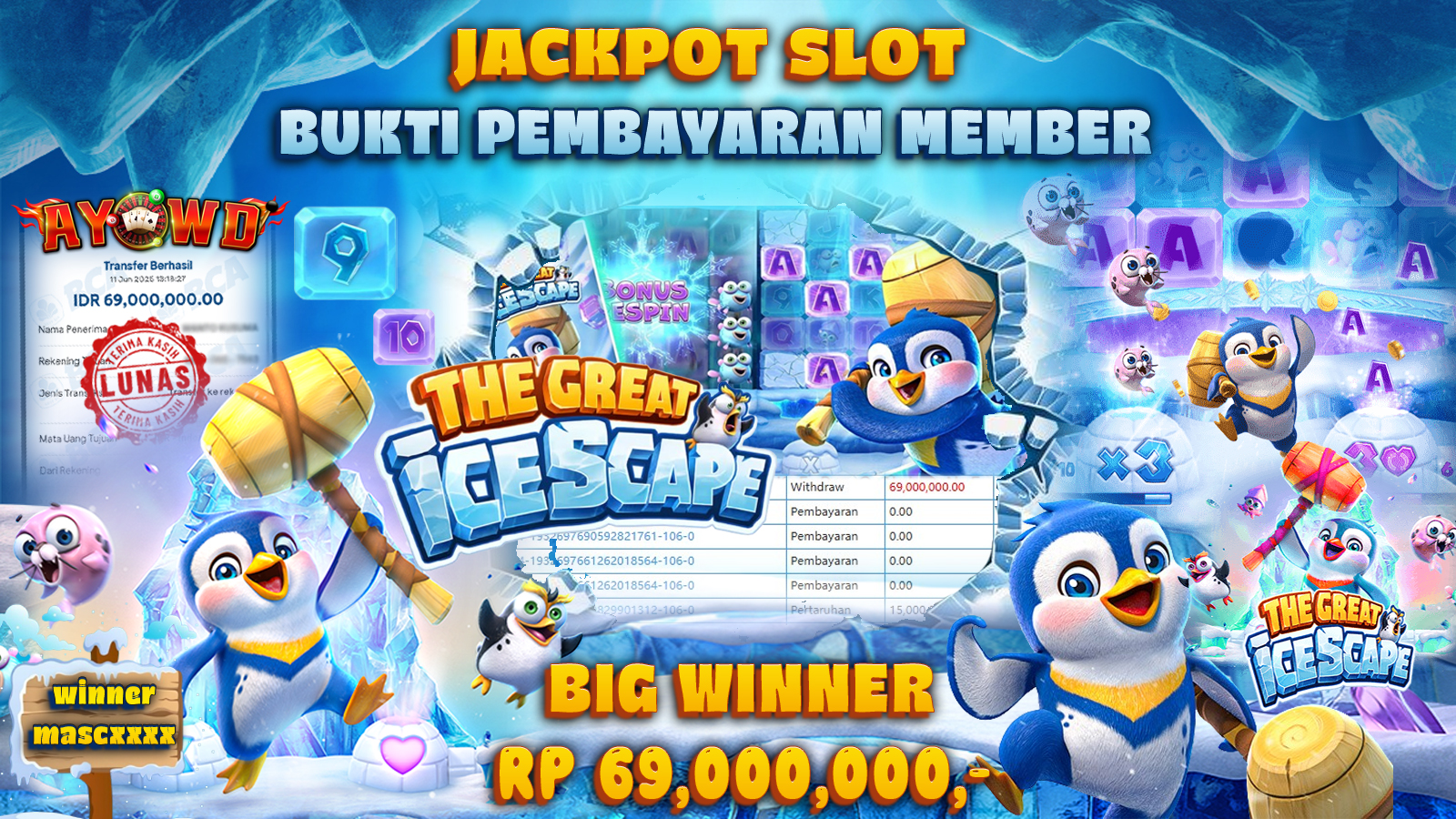 AYOWD JACKPOT SLOT GAMES PG-THE GREAT ICESCAPE Rp 69,000,000- LUNAS