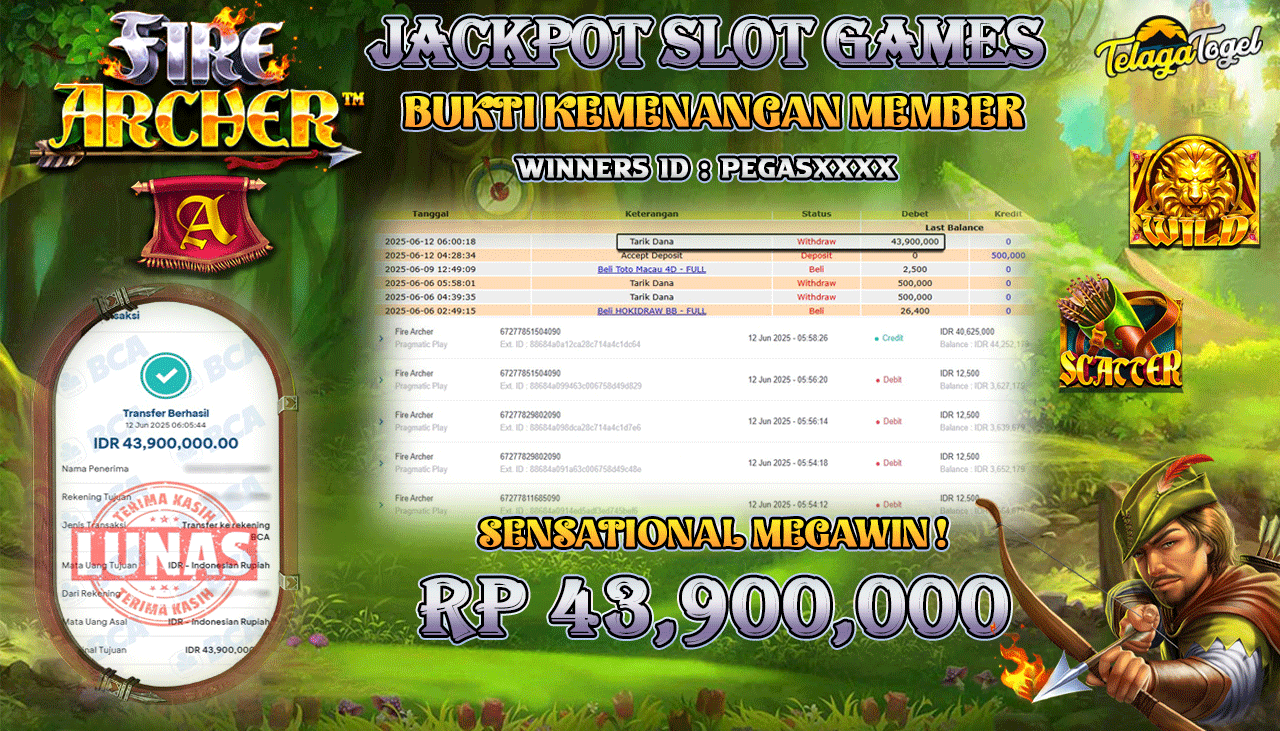 TELAGATOGEL JACKPOT SLOT FIRE ARCHER Rp 43,900,000,- LUNAS  