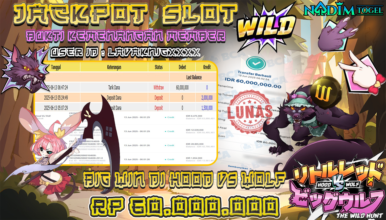 NADIMTOGEL JACKPOT SLOT HOOD Vs WOLF Rp 60.000.000,- LUNAS