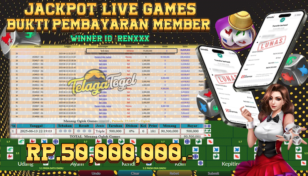TELAGATOGEL JACKPOT LIVE GAMES OGLOK  Rp 50,000,000,- LUNAS  
