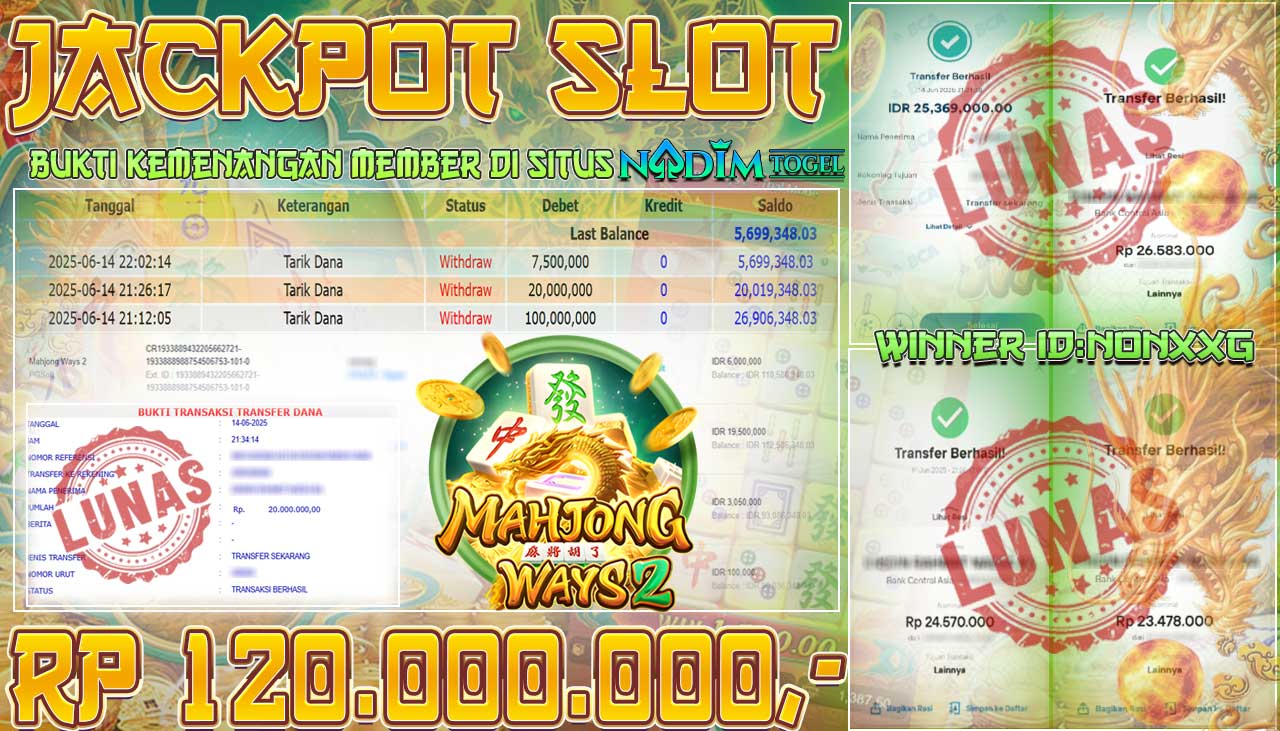 NADIMTOGEL JACKPOT SLOT MAHJONG WAYS 2 Rp 120.000.000,- LUNAS