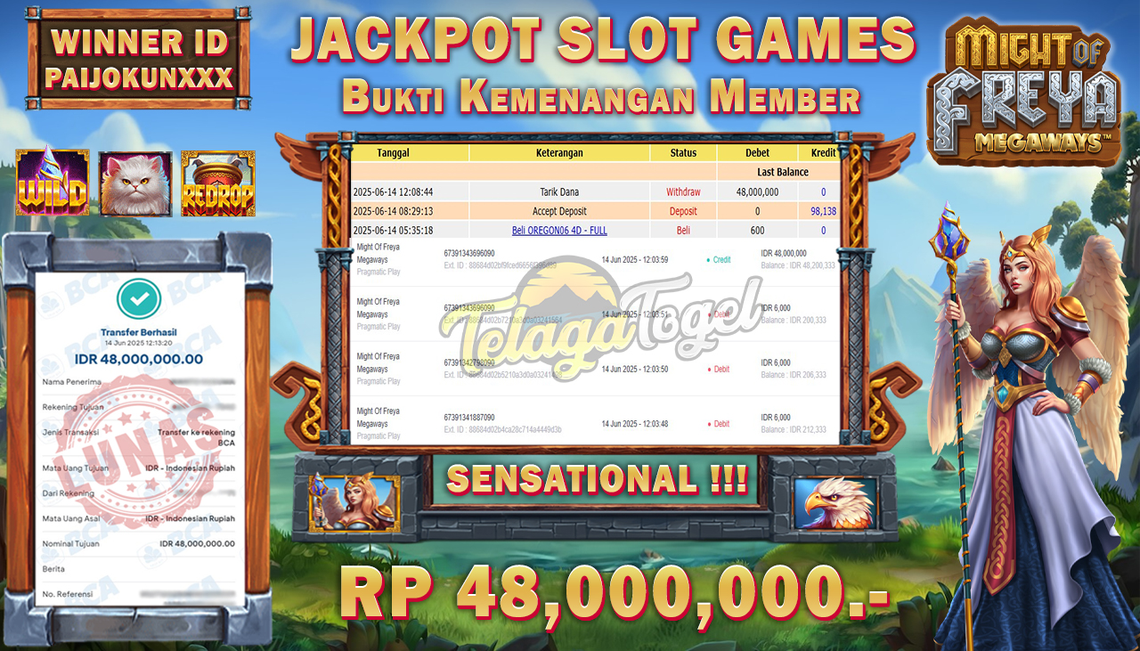 TELAGATOGEL JACKPOT SLOT MIGHT OF FREYA MEGAWAYS Rp 48,000,000,- LUNAS  