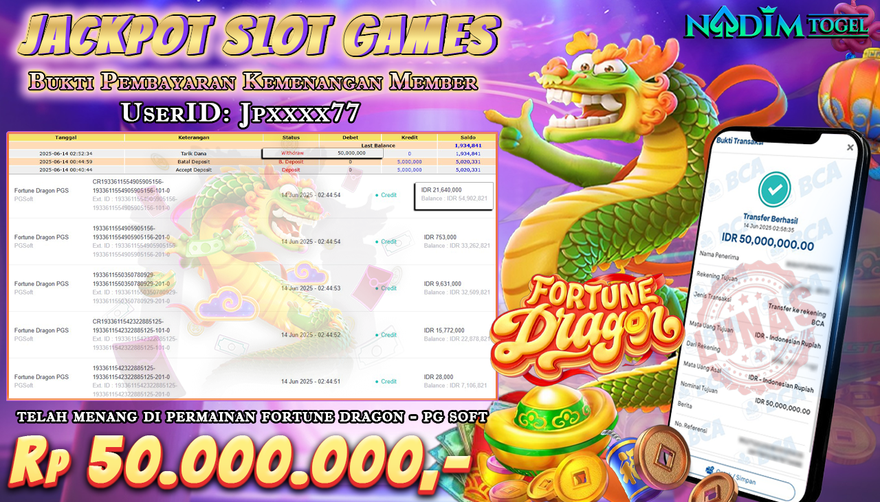 NADIMTOGEL JACKPOT SLOT FORTUNE DRAGON Rp 50.000.000,- LUNAS