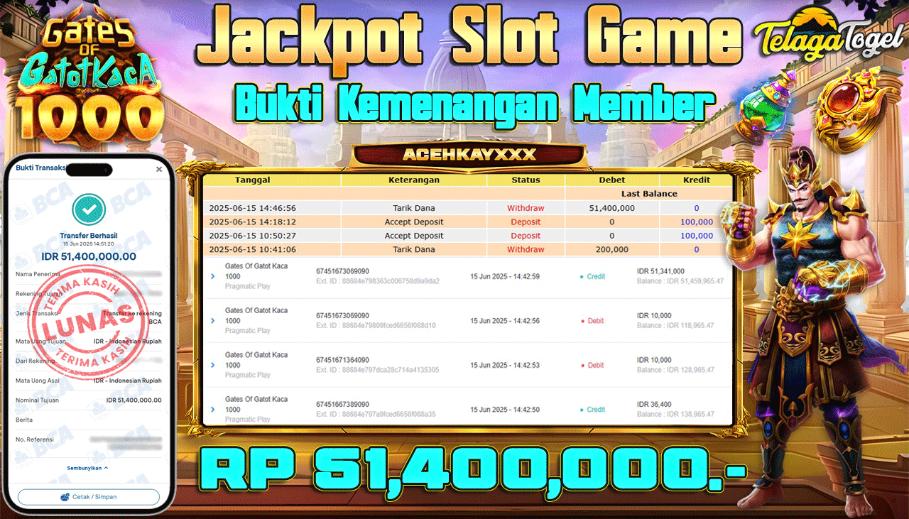 TELAGATOGEL JACKPOT SLOT GATES OF GATOT KACA 1000 Rp 51,400,000,- LUNAS  