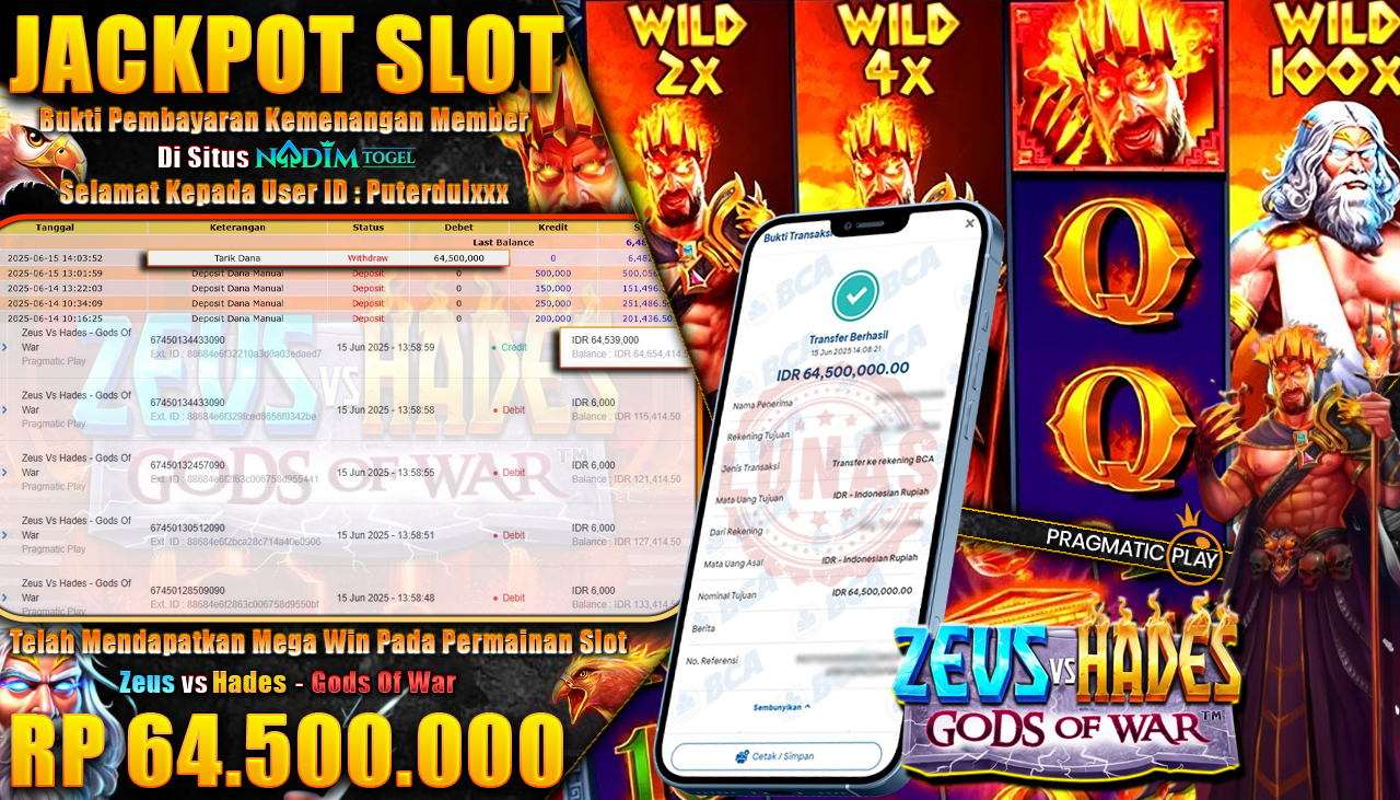 NADIMTOGEL JACKPOT SLOT ZEUS VS HADES - GODS OF WAR Rp 64.500.000,- LUNAS