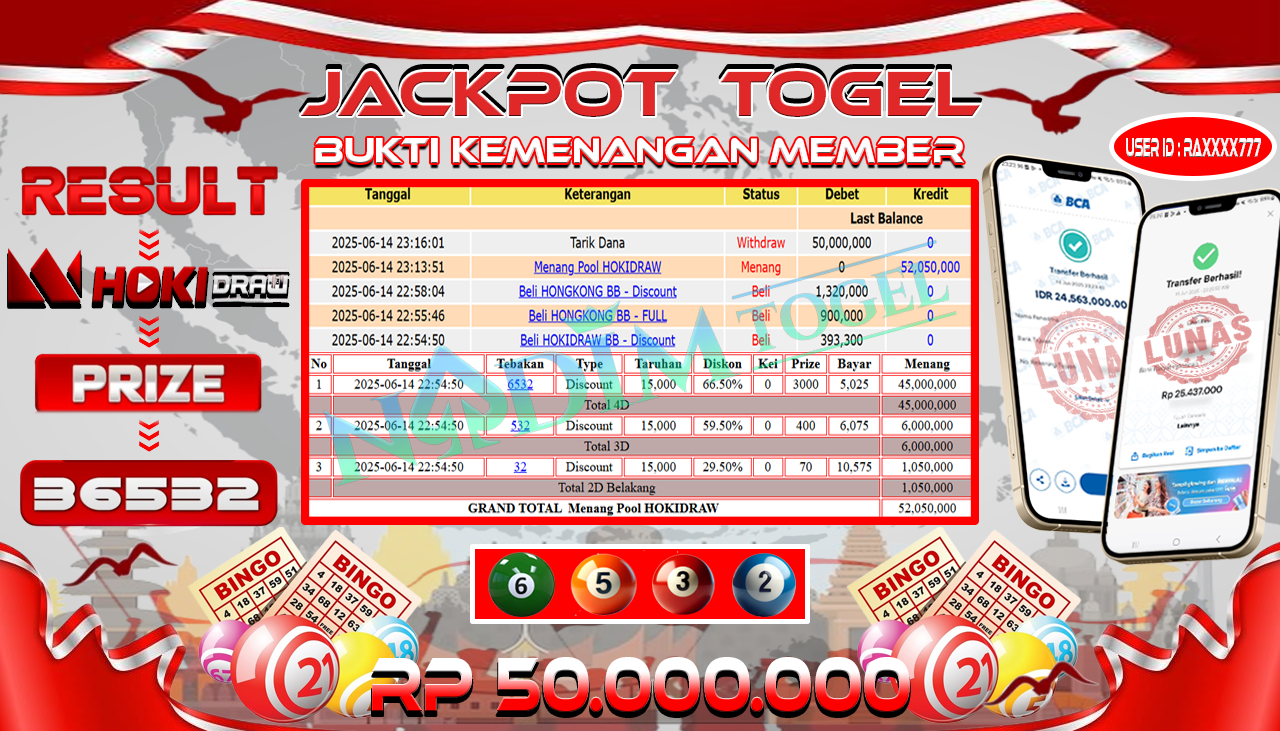 NADIMTOGEL TOGEL HOKI DRAW Rp 50.000.000,- LUNAS