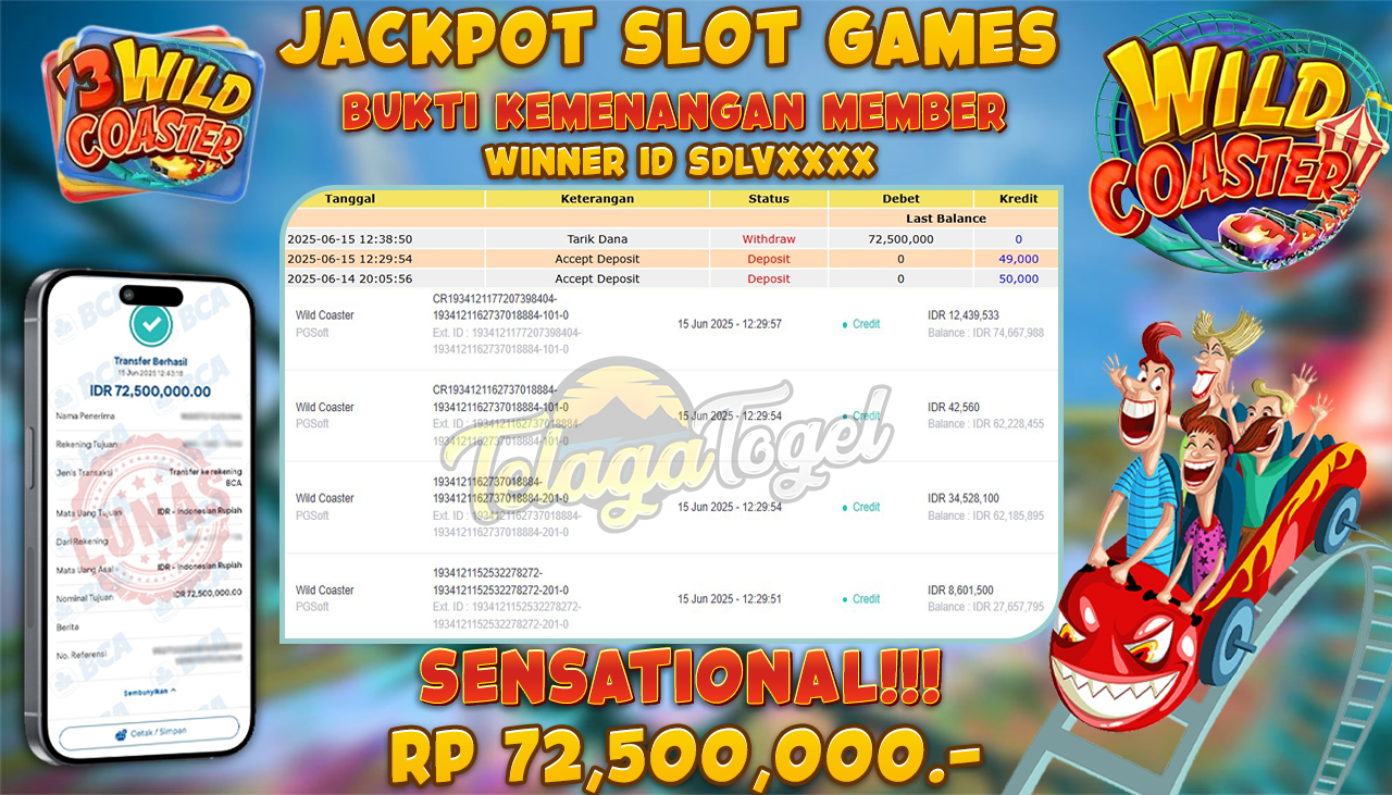 TELAGATOGEL JACKPOT SLOT WILD COASTER Rp 72,500,000,- LUNAS  