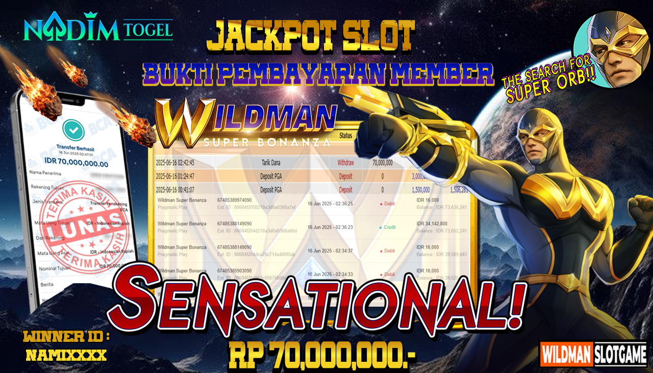 NADIMTOGEL JACKPOT SLOT WILDMAN SUPER BONANZA  Rp 70.000.000,- LUNAS