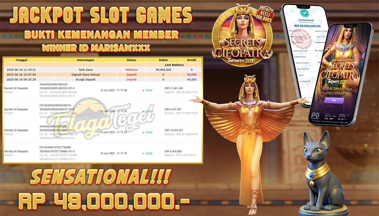TELAGATOGEL JACKPOT SLOT SECRETS OF CLEOPATRA Rp 49,000,000,- LUNAS  