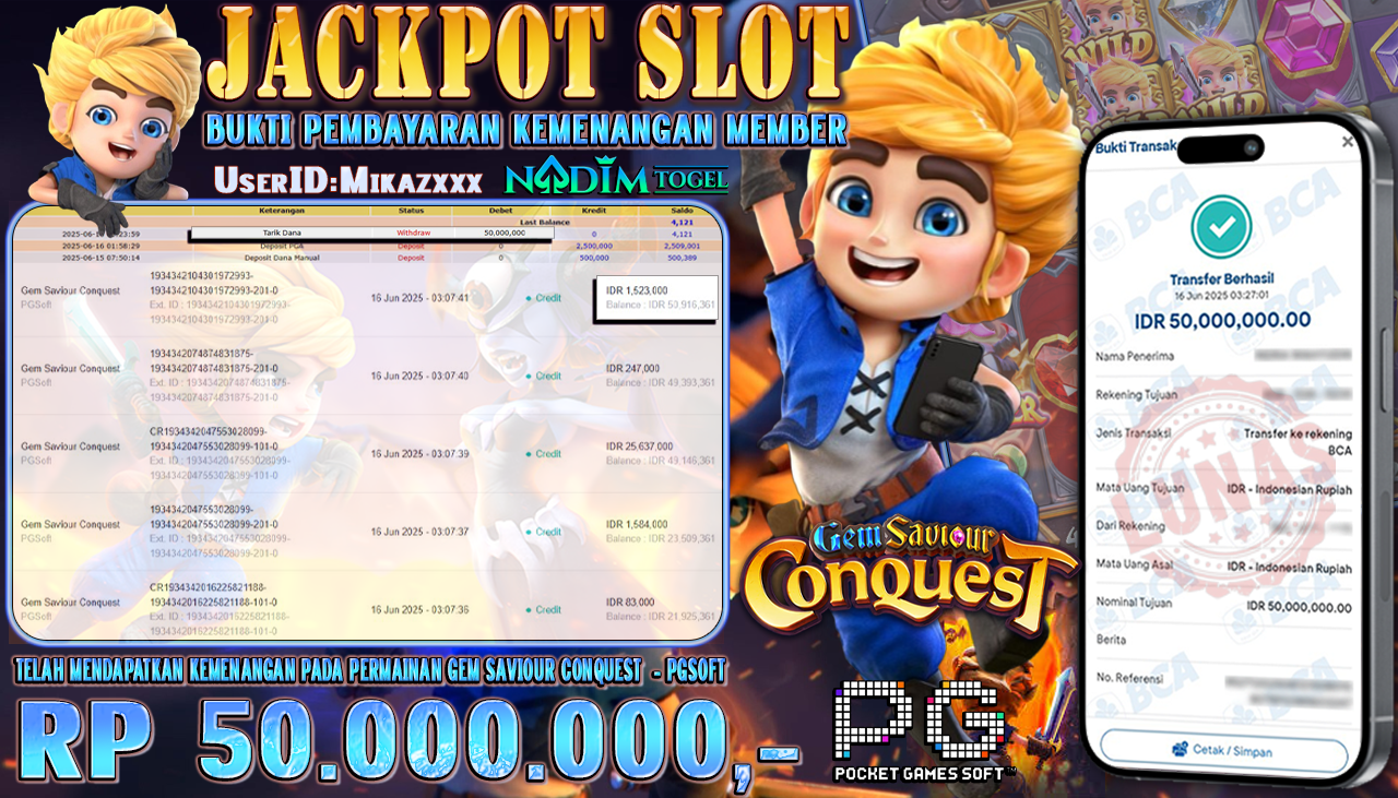 NADIMTOGEL JACKPOT SLOT GEM SAVIOUR CONQUEST Rp 50.000.000,- LUNAS